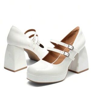 Dream Pairs white mary jane platform chunky heels